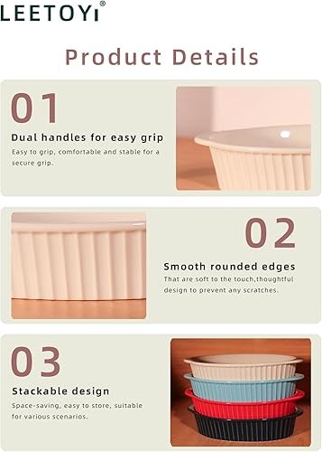 Miniatura 3 de LEETOYI Juego de 4 moldes ovalados de porcelana para gratinar, para 1 o 2 personas, utensilios para hornear con doble asa para cocina y hogar, color