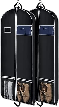 review Zilink Garment Bag Suit Bags for Travel and Storage 60 inches Gusseted Suit Cover Protector for with 2 Large Mesh Pockets and 2 Carry Handles for Suit Coat, Dress, Set of 2