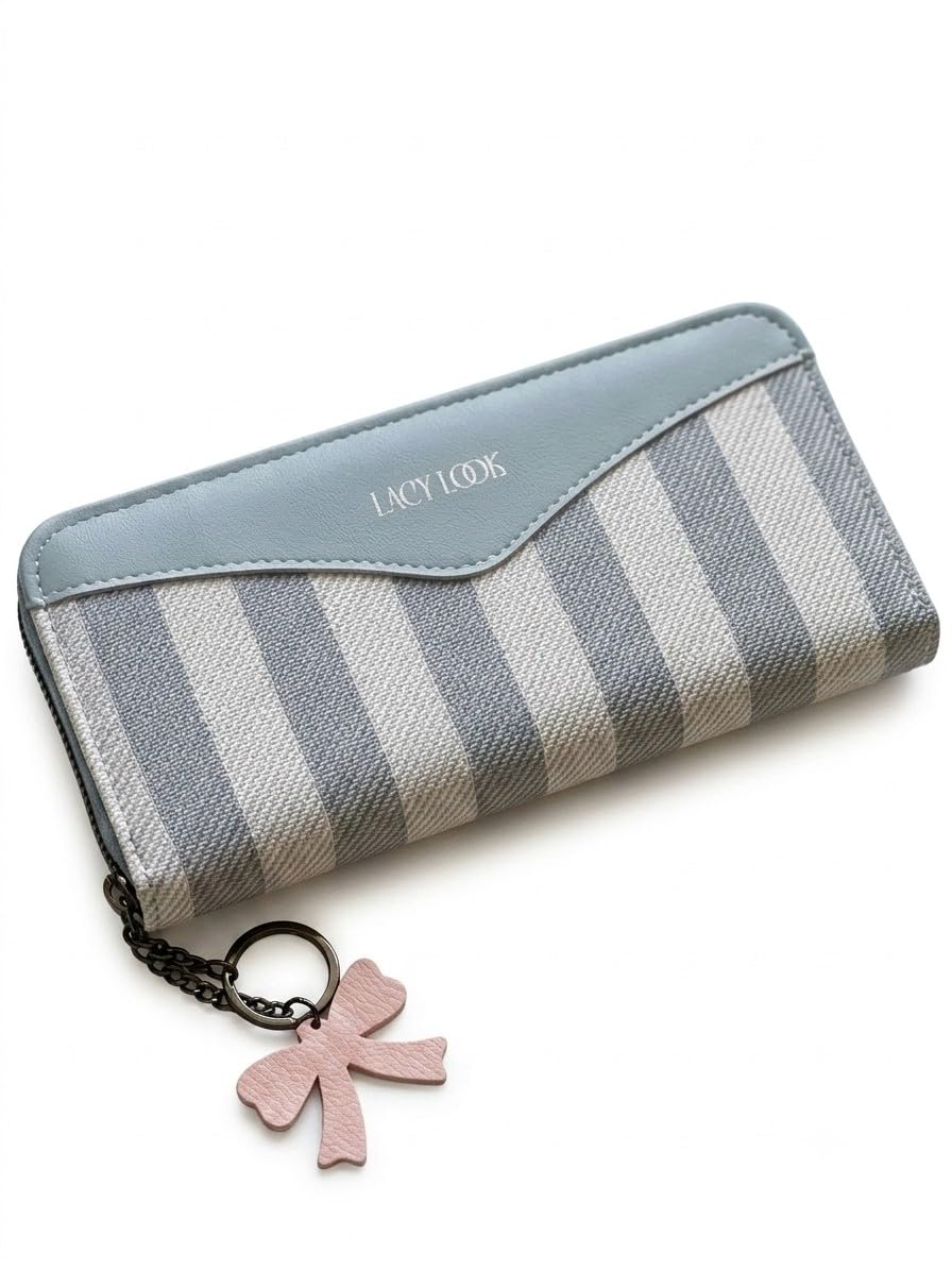 LacyLook Women's Premium Striped Zip Around Wallet | Spacious Multi Card Holder | Long Clutch Purse with Cash Compartments, Hidden Zipper Pocket & Smooth Zip Closure (Blue)-image-28