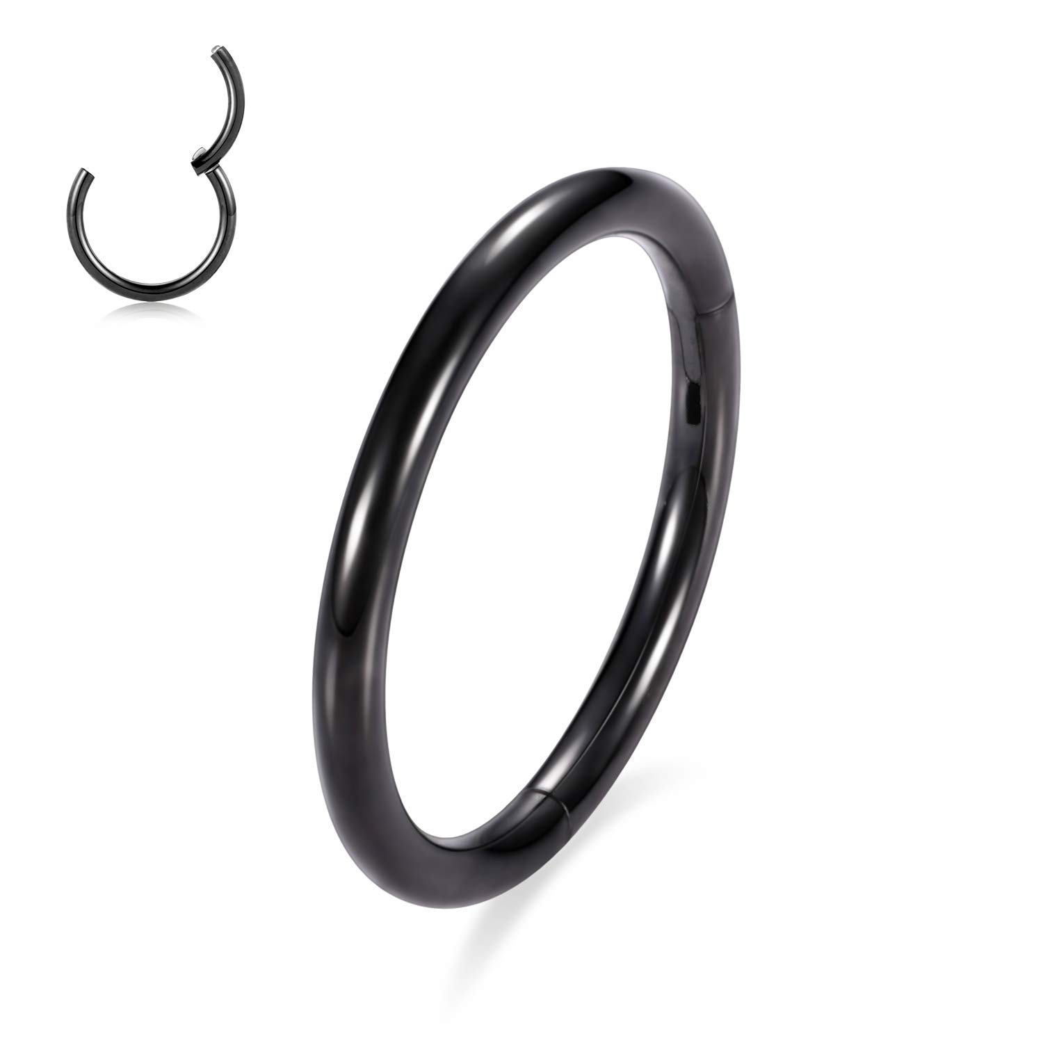 hengkaixuan 316L Surgical Steel Nose Hoop Ring Hinged Segment Clicker Ring Cartilage Helix Lip Tragus Conch Piercing Jewellery Sleeper Earrings Septum Lobe Hoop Earring for Women — view 8