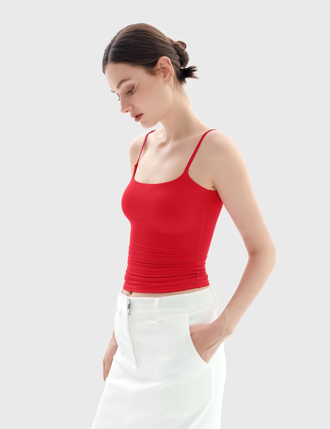 PUMIEY Women's Square Neck Tank Top Adjustable Spaghetti Straps Sleeveless Basic Tops Sharp Collection - Image 2