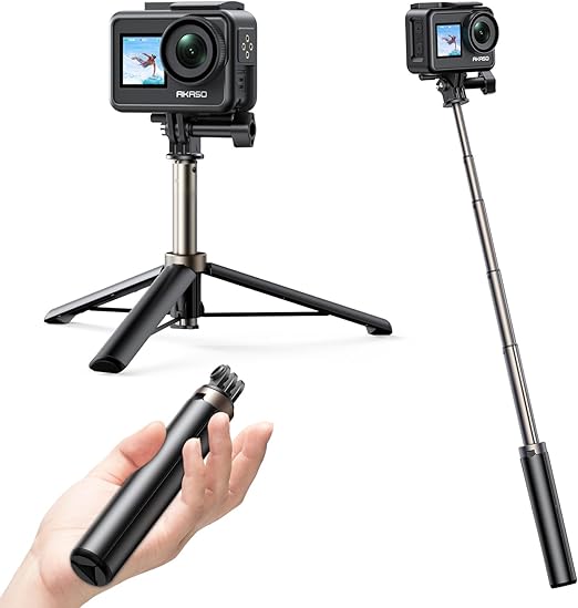 AKASO 60cm Selfie Stick Extendable Tripod Stand Compatible with AKASO, SJCAM, GoPro Hero 13/12/11/10/9/8/7/Max, DJI Osmo Action 5/4/3, and Other Action Cameras