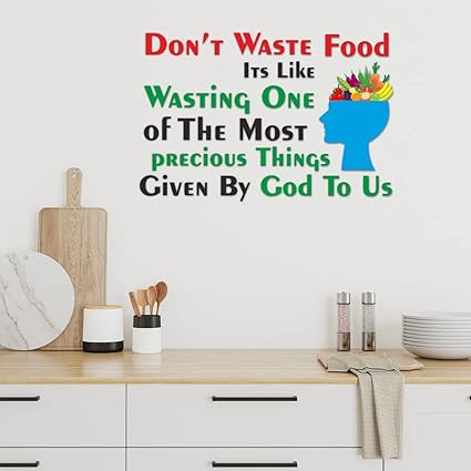 KREEPO Don't Waste Food-God to Us Quotes Kitchen Wall Sticker Waterproof Vinyl Sticker for Wall Decor Kitchen, Hotel, Canteen Multicolour Size(24inch X 36inch)_K21