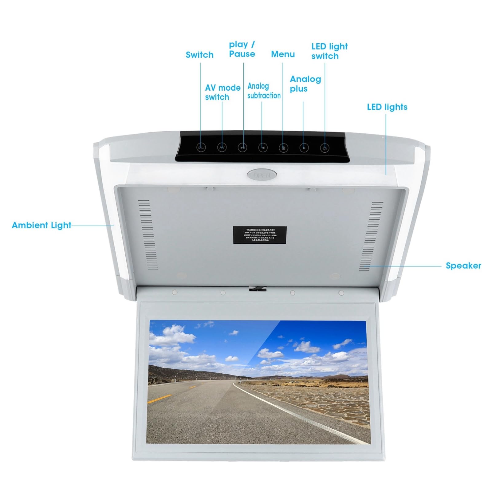 LED 1080P Car Overhead Flip Down Monitor IPS Full View Techo HD Digital TV Car Stereo Player MP5 11.6 In Car Mount Screen HDMI IR FM USB SD 12V / 24V