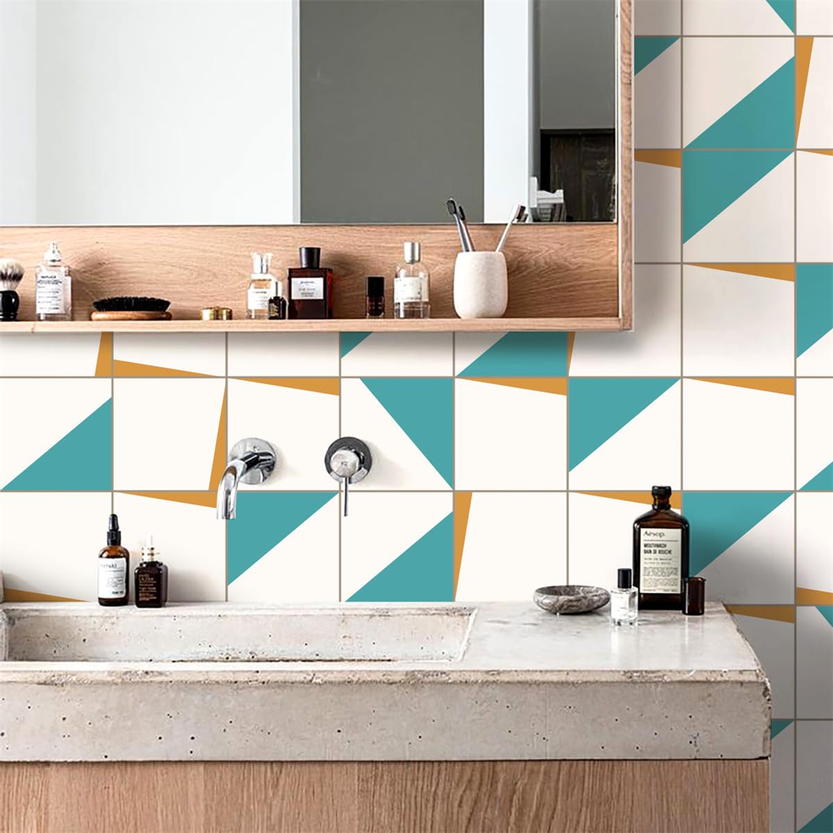Azulejos de cerámica para pared, adhesivos para azulejos de 20 x 20 cm, color blanco y verde, para cocina y baño (24 unidades)