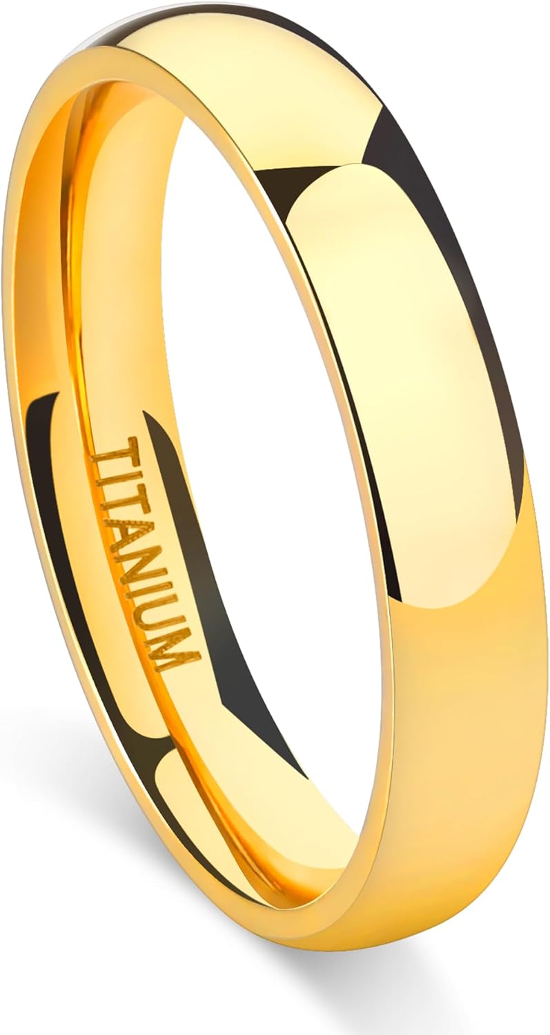 TIGRADE Titanium Ring 2mm 4mm 6mm 8mm 18k Gold Plated Wedding Band in Comfort Fit Dome Polished for Men Women Size 3-14