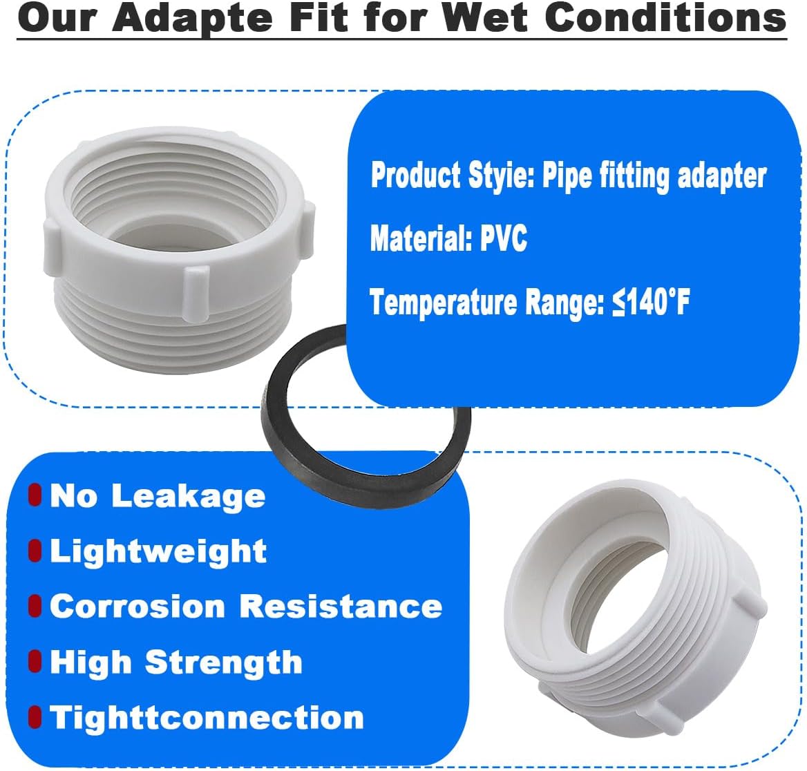 1 1/4 to 1 1/2 Sink Drain Adapter, 1-1/4" Female NPT to 1-1/2" Male NPT Reducer Bushing Pipe Fitting, Drain Pipe Adapter for Single Bowl Kitchen & Bathroom Sinks