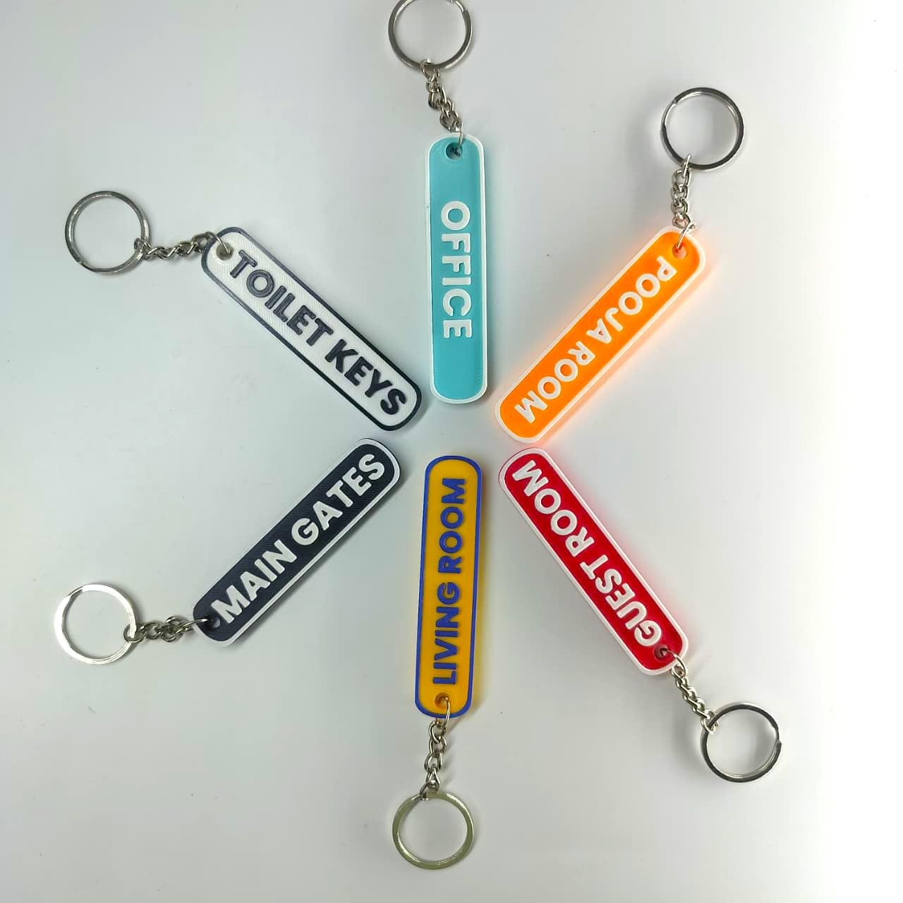 Room Key Organizer Set, 3D Printed Multi-Color Labels for Home and Hotel, 6 Keychains with Metal Rings, 9x2x1 cm, Pre-Labeled Room Tags-image-25