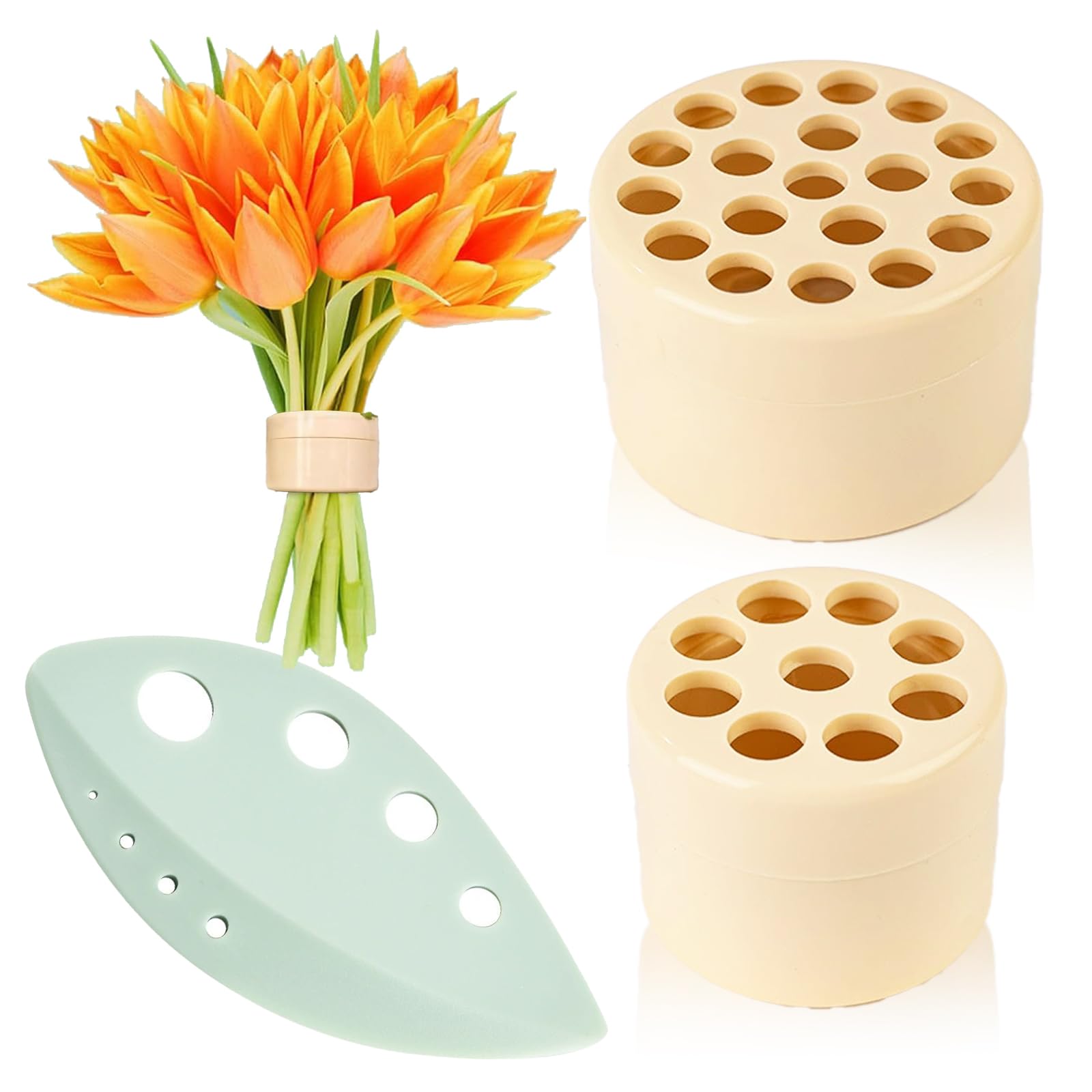 Leeneen 2PCS Spiral Ikebana Stem Holder,Hanataba Flower Arranger Twist,DIY Bouquet Twister for Flowers Stems of Various Sizes wiht Herb Stripper(Small&Large) (yellow)