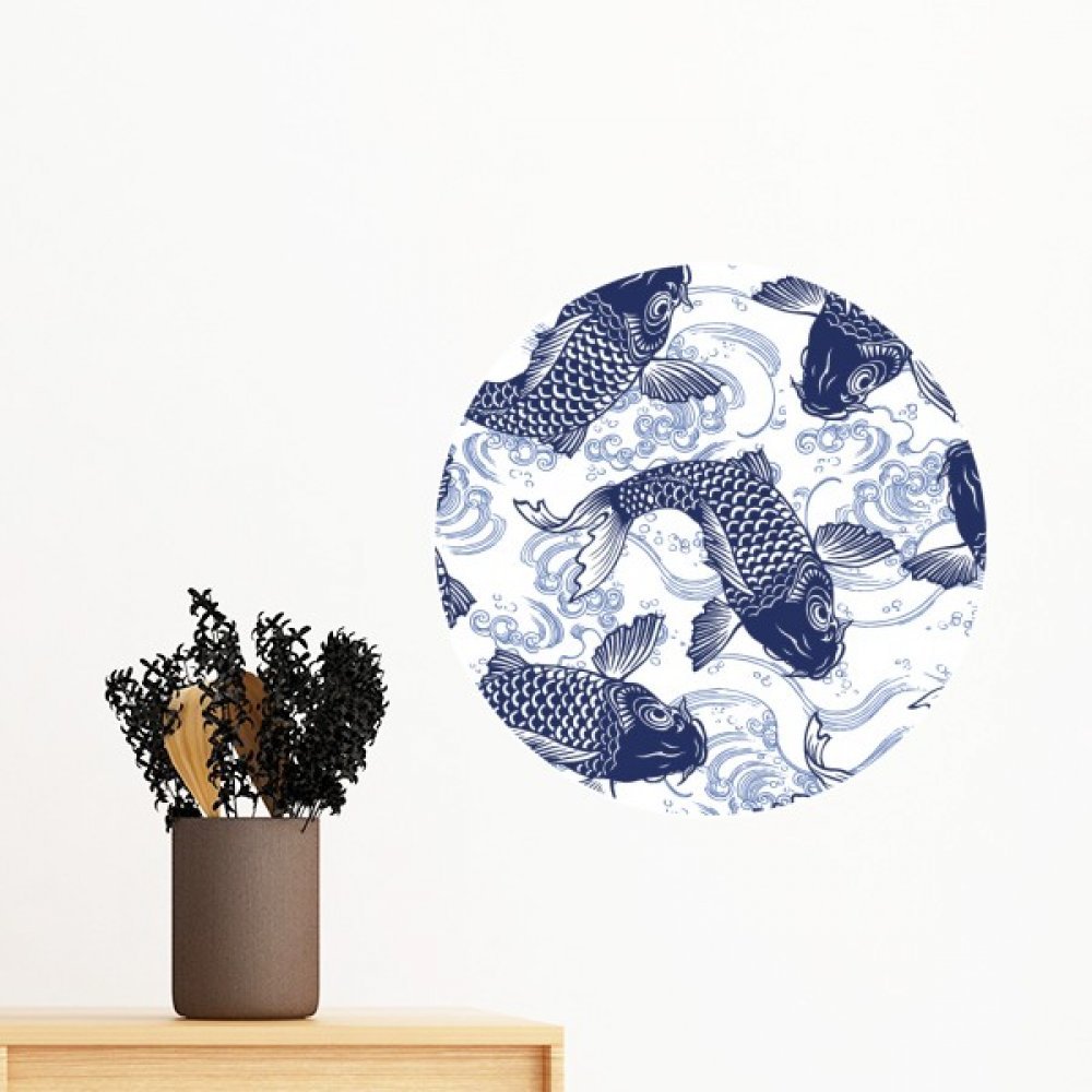 Carpe bleu motif japonais amovible sticker mural décoration papier peint 40cm
