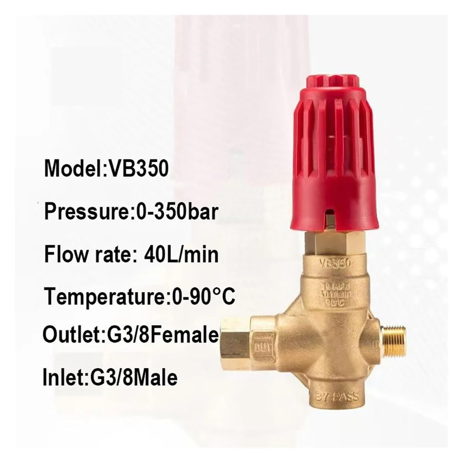 350 Bar Regulador Bomba Triple Pistón, Válvula Descarga | Conjunto válvula unloader, by-pass hidrolimpiadora, control caudal ajustable, capacidad 40LPM, accesorio bomba