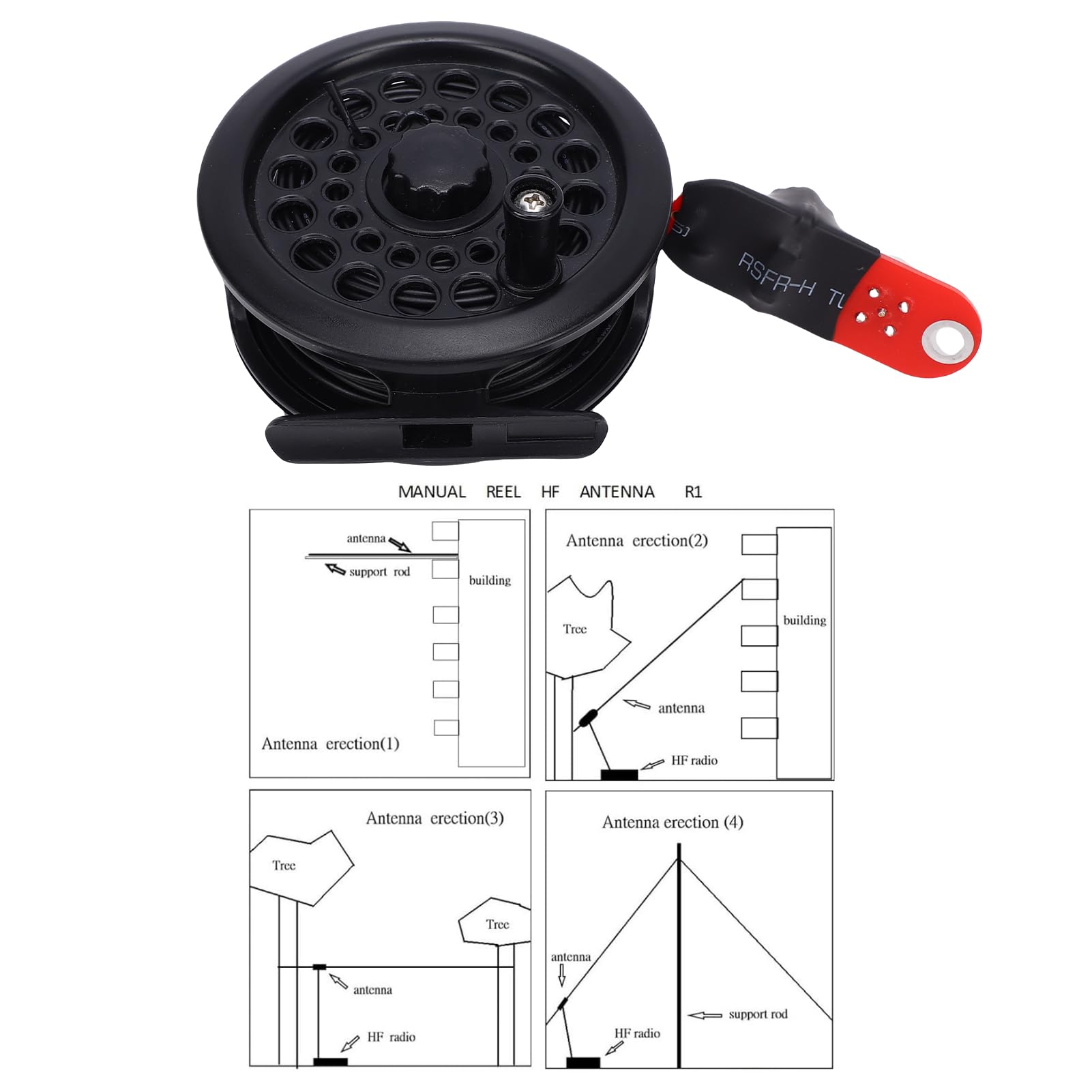 Antena HF de Carrete Manual Portátil, Liviana y Compatibilidad Multibanda para Radio de Emergencia y Exterior, Fácil Instalación