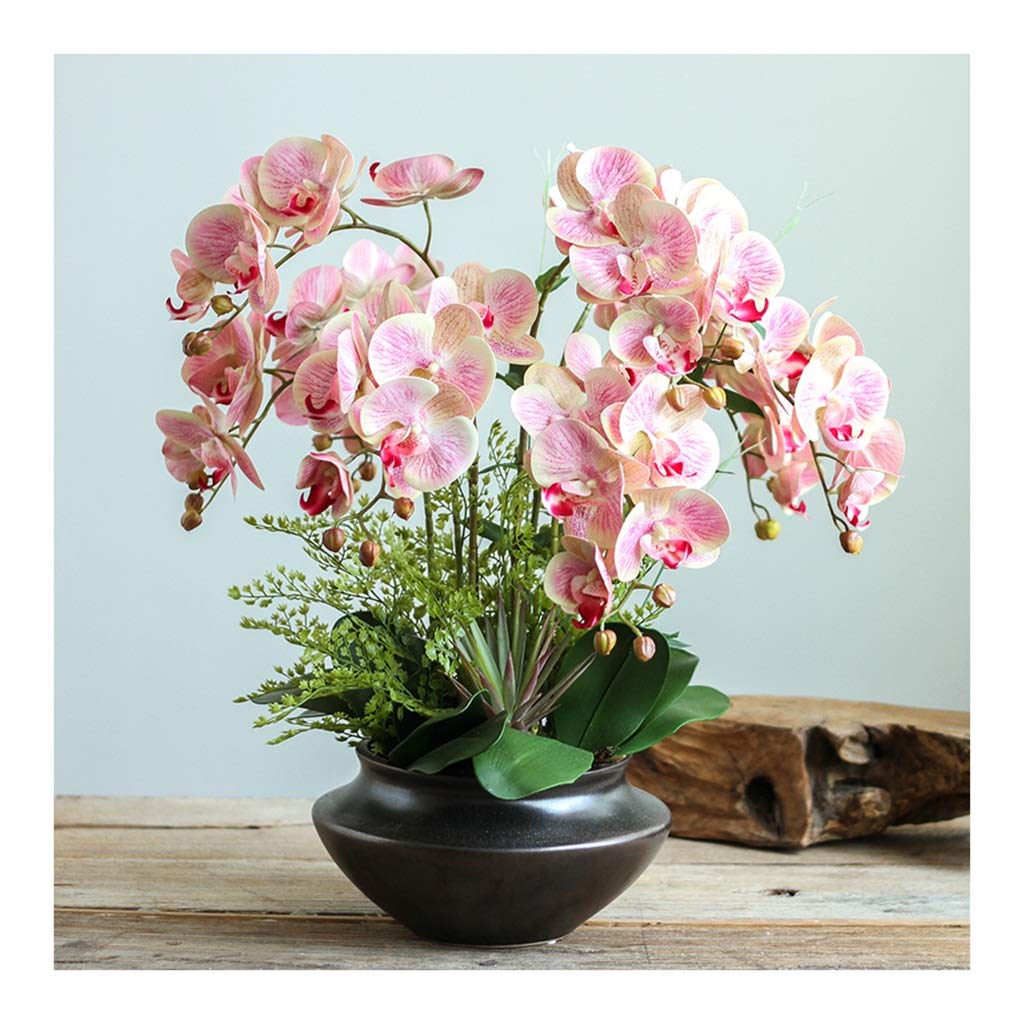 DFGHNBVC Artificial Flowers Orchids Set - Simulation Phalaenopsis Flowers With Ceramics Pot Large Orchids Bouquet Arrangement Decor