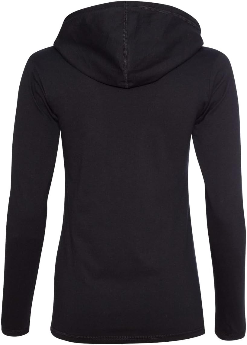 Anvil Ladies Lightweight Long-Sleeve Hooded T-Shirt, XL, BLACK/DARK GREY - Image 2