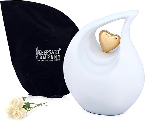 Miniatura 78 de Urna de corazón de lágrima dorada blanca para cenizas humanas Urnas de cremación para cenizas adultas Urna de ceniza funeraria para hombres