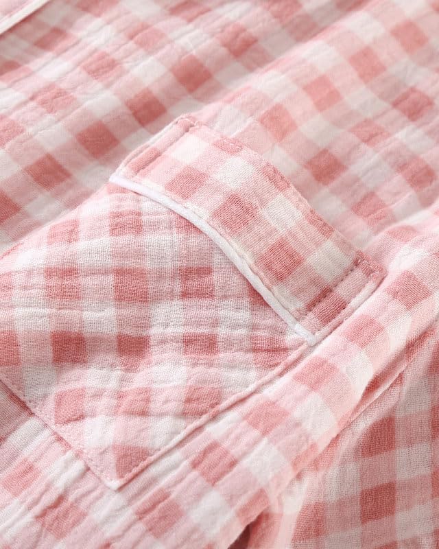 Womens Cotton Pajama Sets Plaid Short Sleeve Button Down Sleepwear Ankle Pants 3 Piece Gingham Pj Set - Image 4