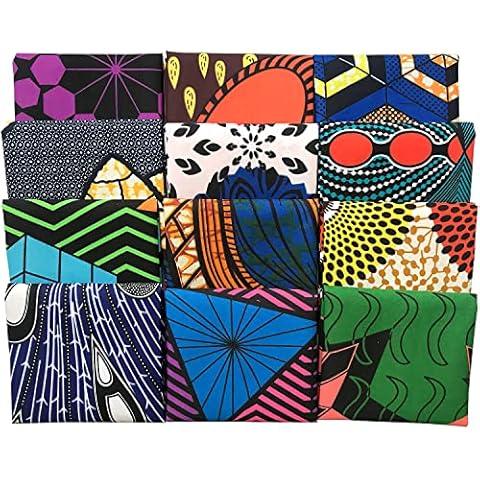 Qililandiy 12 Pieces African Fabric Fat Quarters African Ankara Wax Print Fabric Ankara Random Print Fabric for Sewing Craft Projects and Patch Work DIY (50 x 40 cm/ 19.5 x 15.7 Inches) Cover