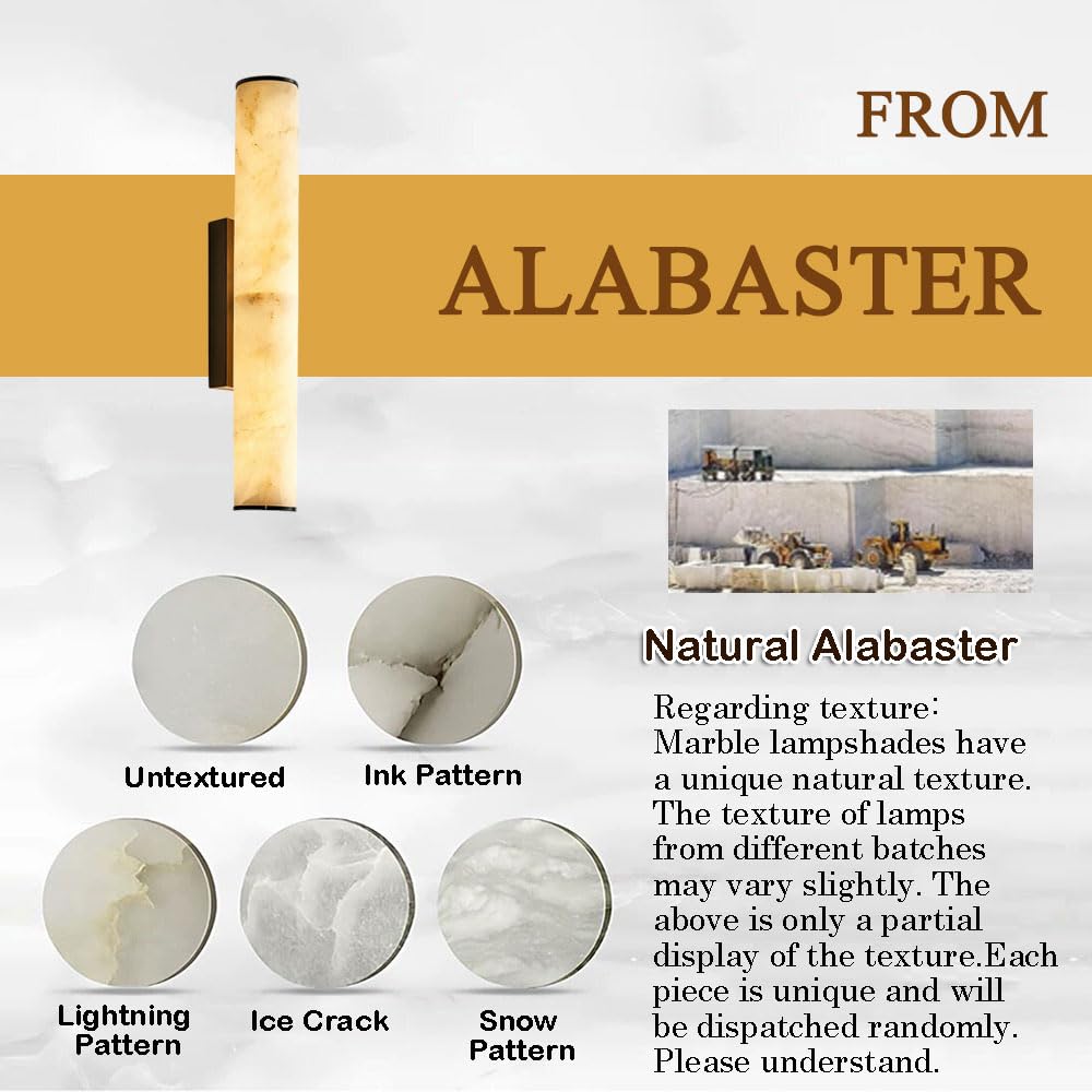 Applique da parete cilindrica in alabastro da 19,7 pollici, lampada da parete moderna industriale per interni, lampada da parete con cablaggio fisso in marmo naturale, apparecchi di illuminazi