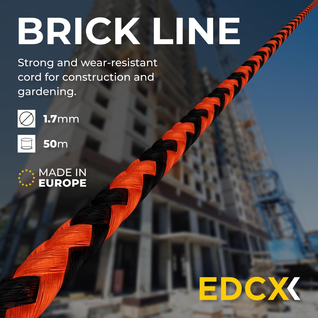 Filo da muratore ⌀1,7 mm | 50m, 100m e 300m | Nylon | Brick Line, Mason Line Level per Edilizia, Giardinaggio, Bricolage | Resistente agli strappi, resistente alle intemperie (Orange+Black, 50 m)