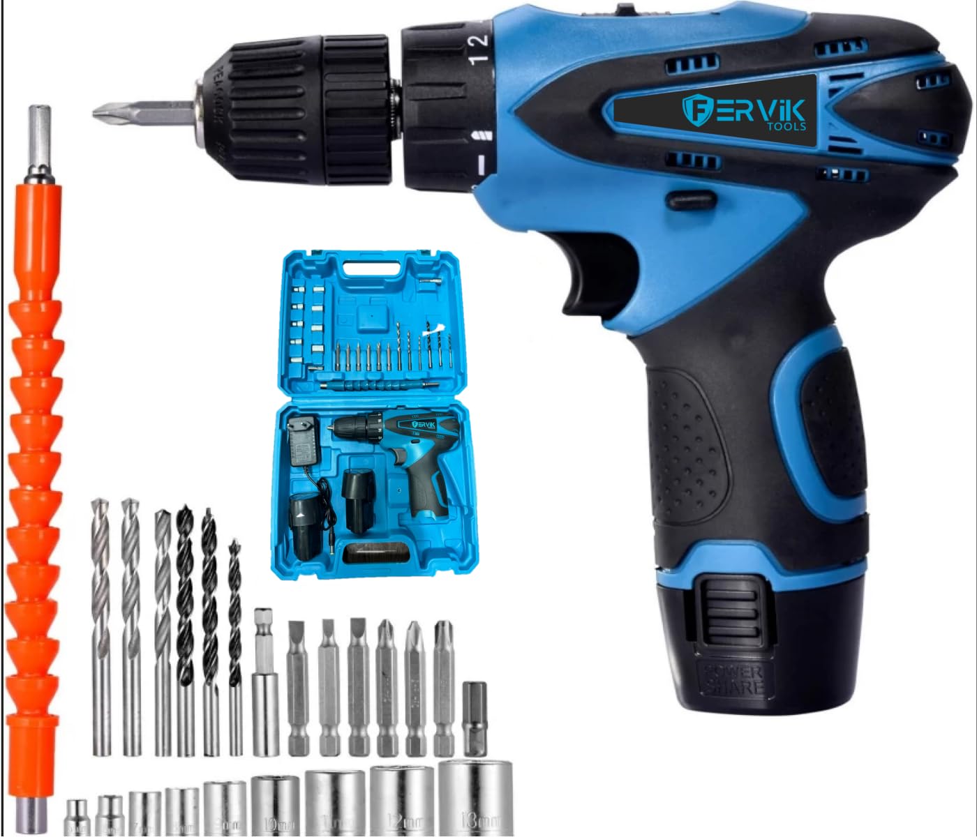 12v Cordless Drill Set(Set of 28 in Blow Mould Case,Cordless Drill Driver 12V 2.0Ah Battery, GAL 1210 CV Professional Charger,1 Year Warranty