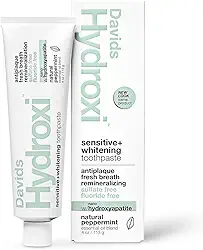 Davids Creme Dental De Nano Hidroxiapatita Sem Flúor Hydroxi Para Remineralização Do Esmalte E Alívio Da Sensibilidade, Clareamento, Antiplaca, Sls, Hortelã-Pimenta Natural, 4 Oz