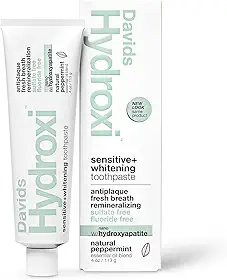 Davids Creme Dental De Nano Hidroxiapatita Sem Flúor Hydroxi Para Remineralização Do Esmalte E Alívio Da Sensibilidade, Clareamento, Antiplaca, Sls, Hortelã-Pimenta Natural, 4 Oz
