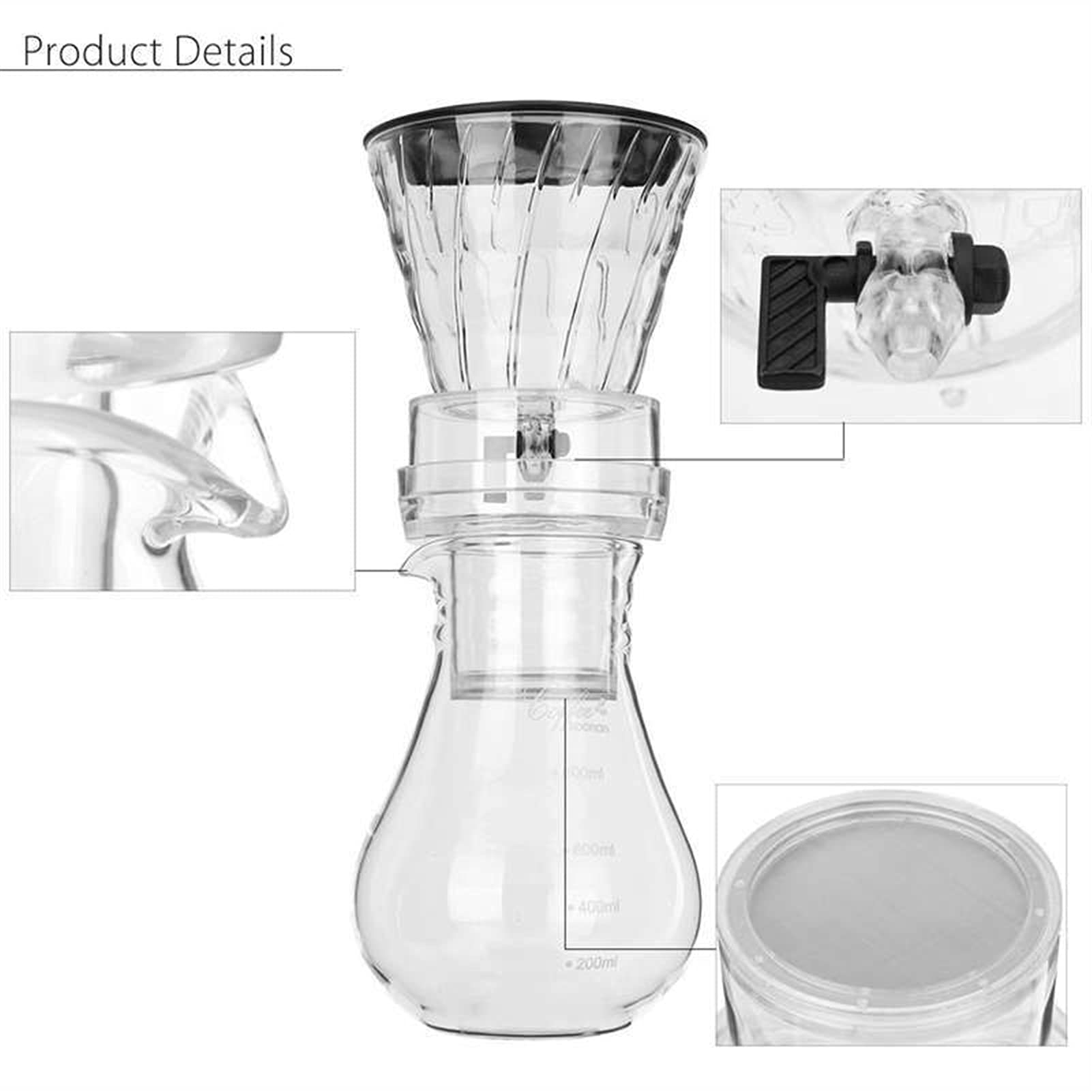 Bollitore per Caffè Caffettiera Vetro Acqua Fredda e Ghiacciata Macchina for caffè americano Pentola for caffè Macchina for il caffè Bollitore for caffè Perfetto for gli amanti del caffè 800 ml Caffet