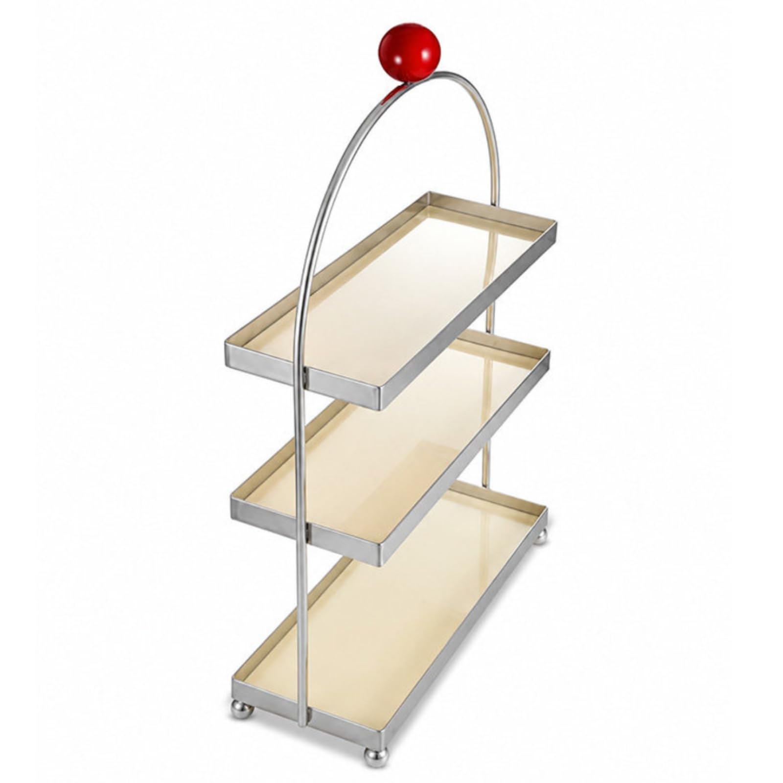 Organizer da Tavolo a Tre Livelli Verticale Scaffale a Tre Livelli Elegante Organizzatore in Acrilico per Scrivania, Bianco Latte, Rosso, Tre Strati Con Sfera Rossa