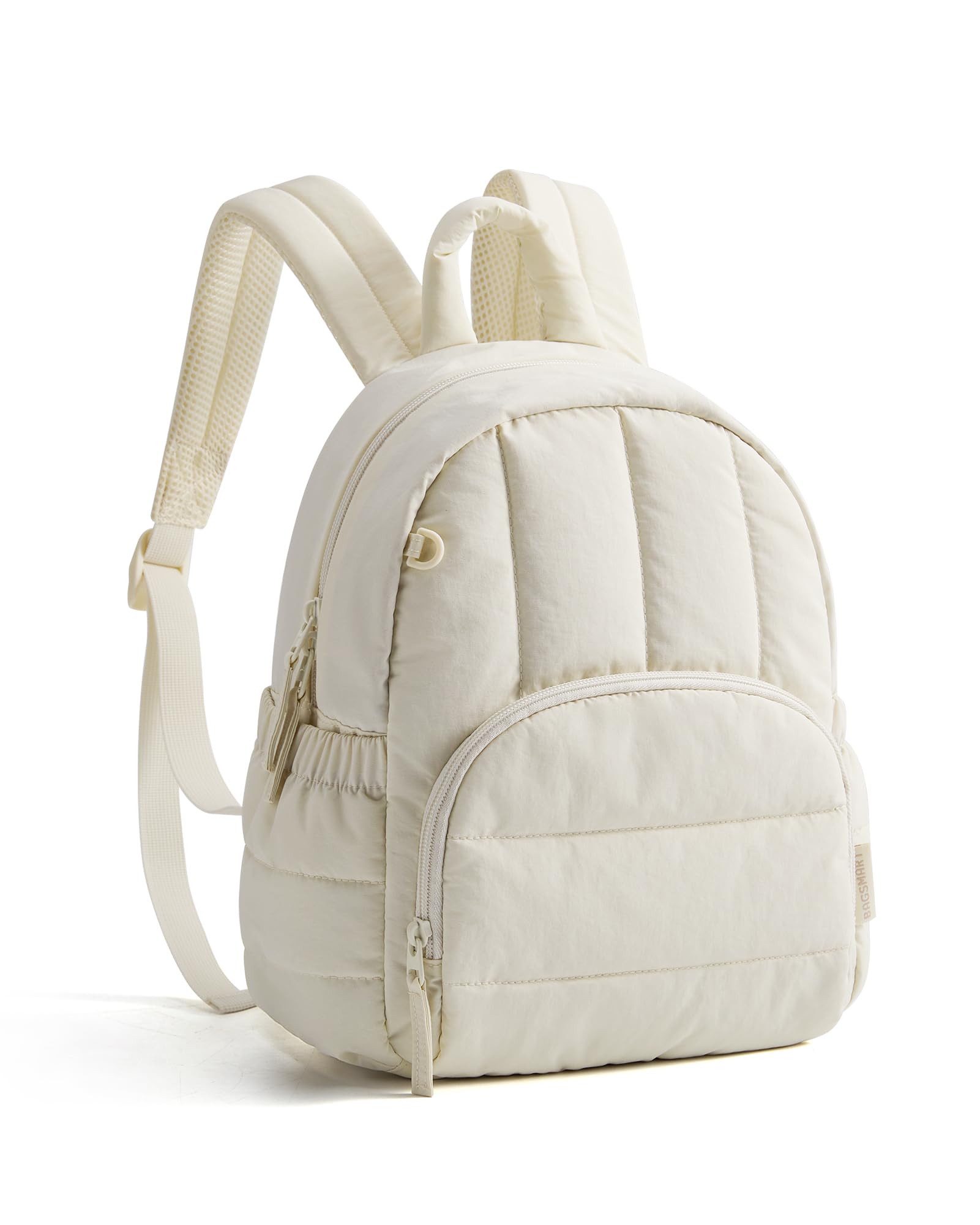 BAGSMART Mini Backpack for Women, Lightweight Puffer Small Backpack Purse, Quilted Casual Travel Daypack, Cute Water-Resistant Bookbag for Daily, Beige