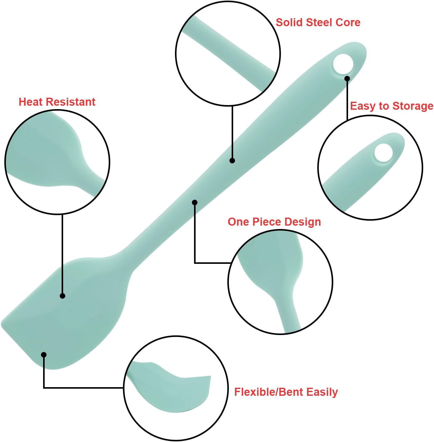 Silicone Spatulas Set, Rubber Spoon Spatula Heat Resistant Spoonula One Piece Design Seamless Spatula Non-Stick Scrapers Baking Mixing Tool (Light Green) image 5