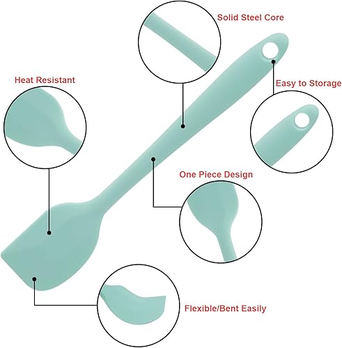 Miniatura 5 de Juego de espátulas de silicona, espátula de cuchara de goma resistente al calor, espátula de una pieza con diseño sin costuras, raspadores