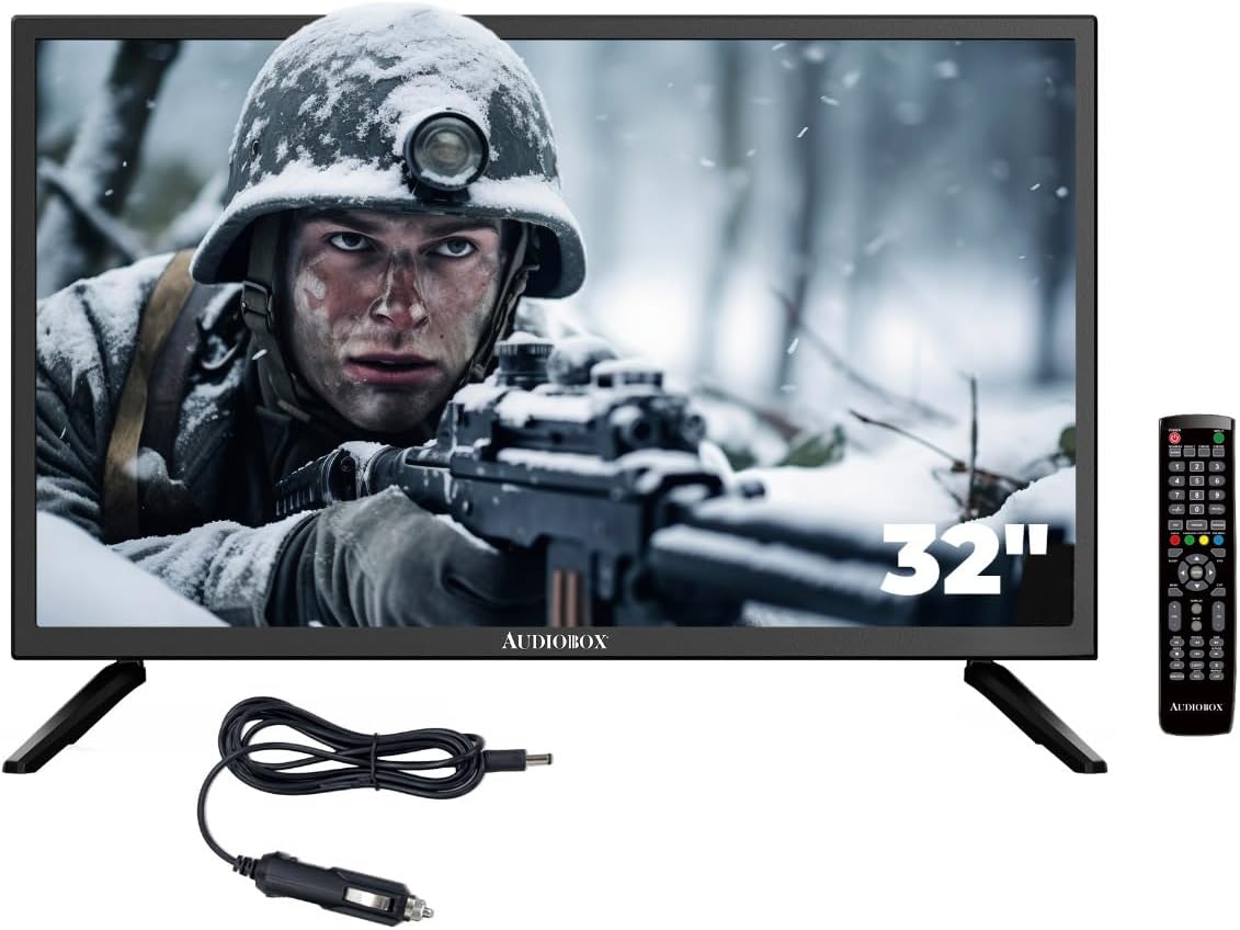 12V 32-Inch RV Camper TV  HD LED Screen, AC/DC Power, HDMI & USB Inputs, Compact Off-Grid Television for Campers, Trucks, Vans, and Travel  Wall Mountable, Remote Included
