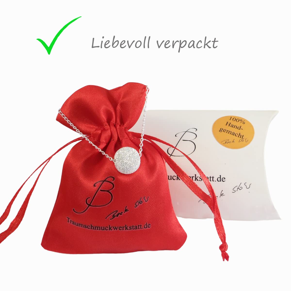 Silberkette Collier 925, funkelnde Kugel, 42 + 6,5 cm | handgefertigt in Deutschland, nickelfrei & hautfreundlich, verstellbar, ideal als Geschenk für Damen & Mädchen