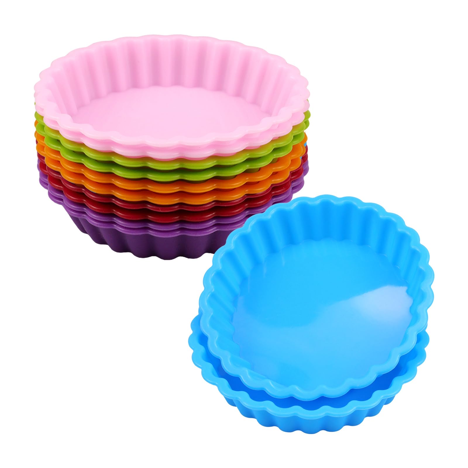 posionks Set of 12 Silicone Baking Moulds, Cake Moulds, Round Wavy Edge, 10.5 cm, Silicone Small Baking Moulds, for DIY Baking Cakes, Cream and Pudding, Reusable (6 Colours)