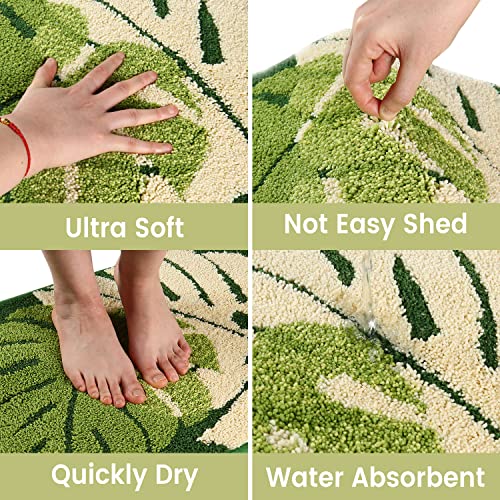 Hi Space Microfiber Bath Mat No Slip Green Monstera Leaf Bath Rugs Cute Bathroom Rug Floor Shower Water Absorbent Machine Washable Plant Thick Carpet Door Mat 16''X24'' (Tropical Leaves) #TOP4