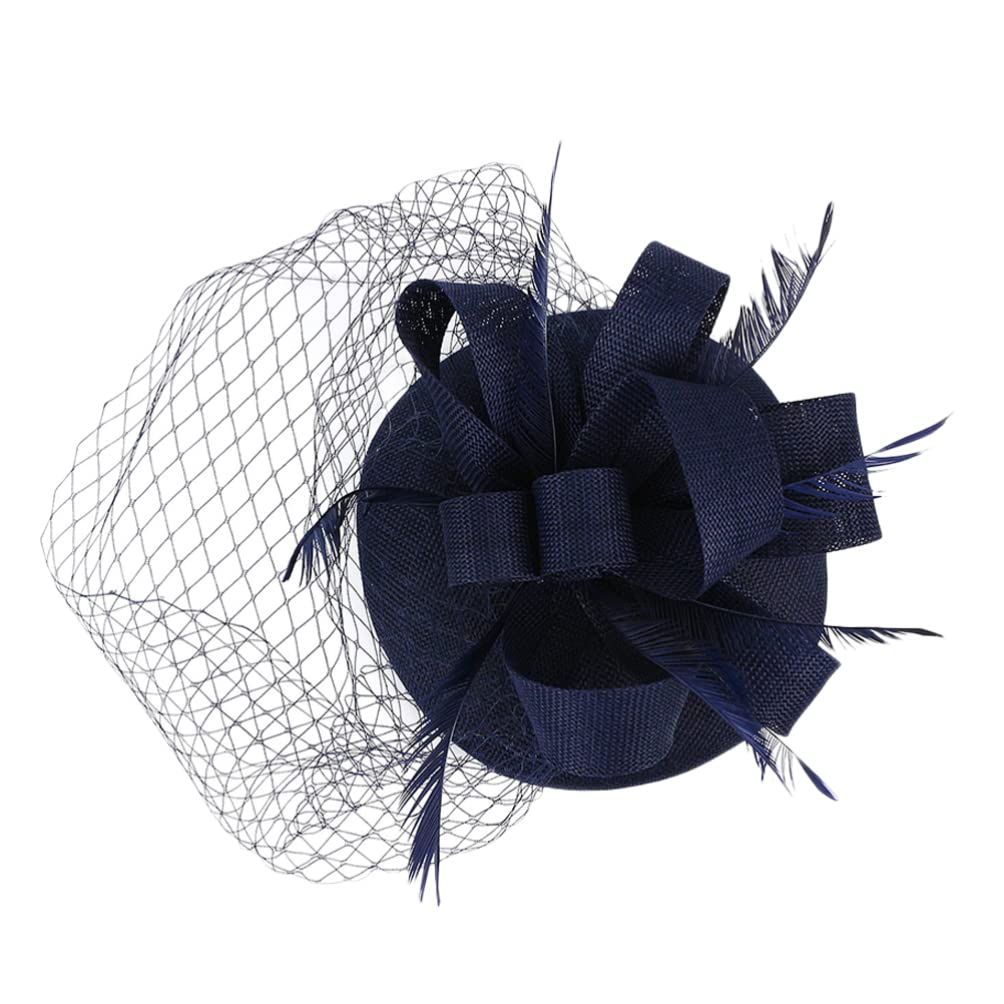 LALAFINA Cerchietto Fascinator in Rete Fiore Piumato, Blu Navy | Clip per Chioma Due Usi, Abs e Poliestere, Leggero per Feste e Matrimoni