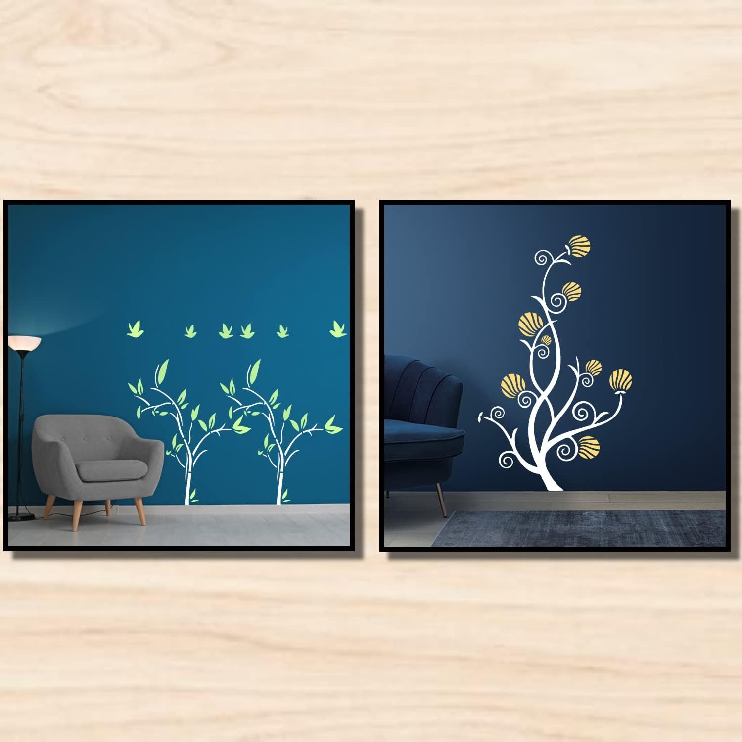 ARandNJ Combo Stencil for Wall Painting (Size:-16X24 Inch) Theme:-Topsyturvy Fineart & Blossom Tree DIY Reusable Painting Design Suitable for Bedroom,Living Room (Pack of 2)