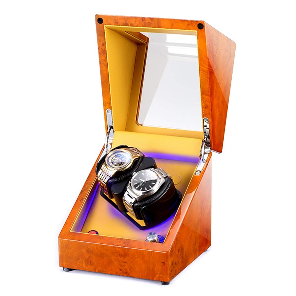 CGCSYZ Double Watch Winder with LED Illumination, Automatic Winding Box Wooden 5 Rotation Mode, Silent Motor