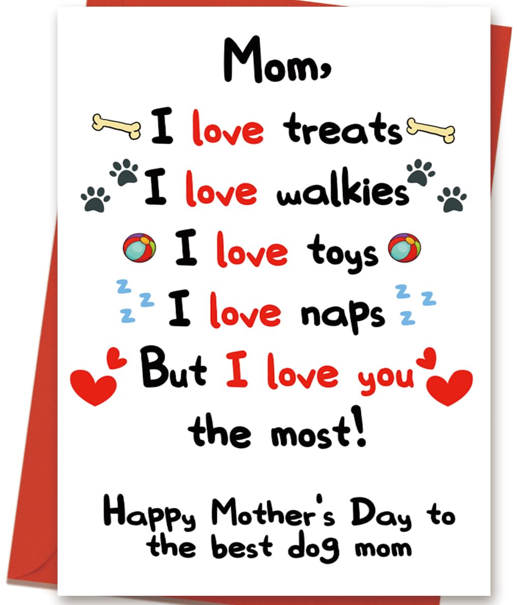 OJsensai Cute Dog Mom Mothers Day Card, Happy Mothers Day Gifts from Dog, Gift Card for Best Dog Mom