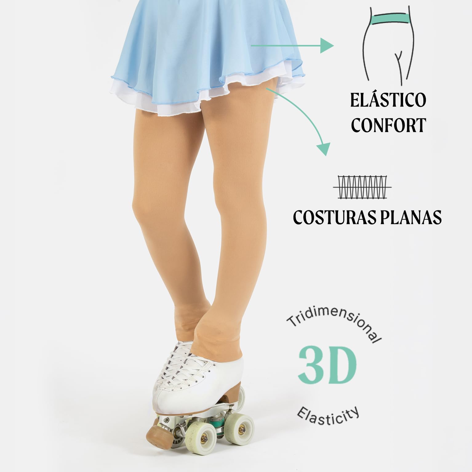 CALZITALY Mallas de patinaje artístico para niña, sin pie, mallas opacas para patinaje sobre hielo, 80 DEN, fabricadas en Italia
