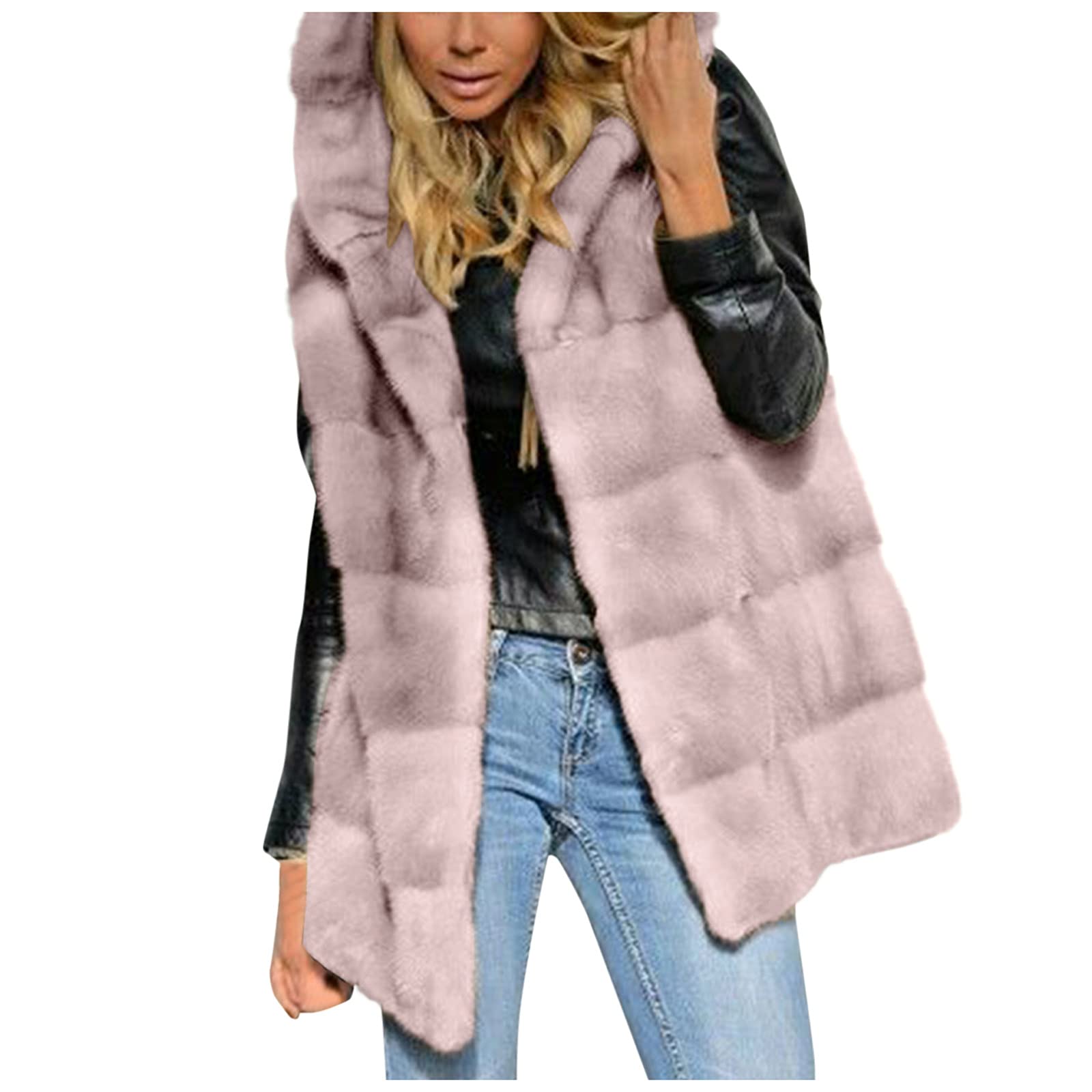 Generisch Trainingsjacke Herren Damen Faux-Fur ärmellose kurze Kapuzenjacke Weste Body Warmer Outwear