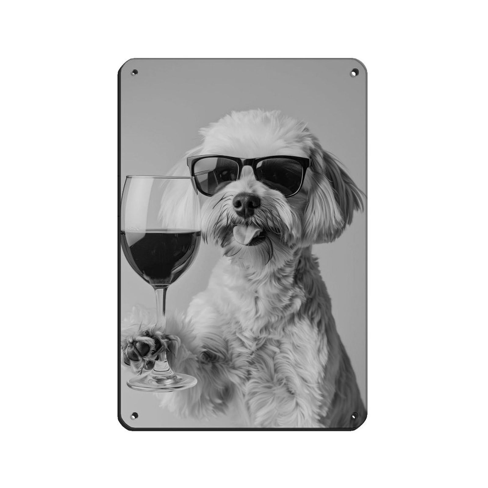 Wjwart Style Maltipoo Drinking Wine Tin Sign Vintage Metal Pub Club Cafe Bar Home Wall Art Decoration Poster Retro 8X12inch(20X30cm)