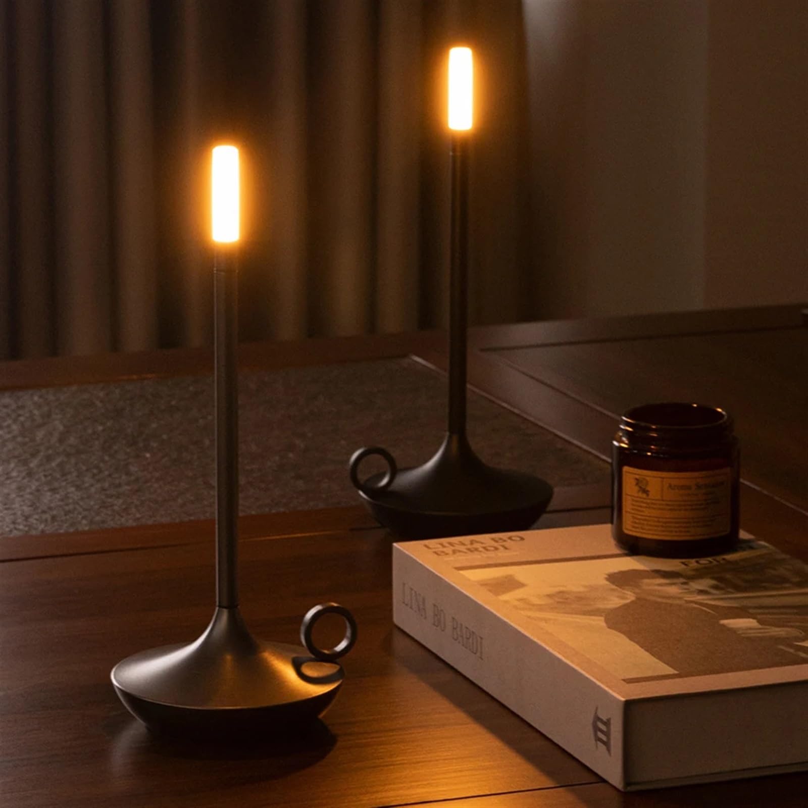 Lampa biurkowa LED ładowalna bezprzewodowa lampa dotykowa świeca kempingowa lampa stołowa sypialnia obok lampka nocna do dekoracji domu (różowe złoto)