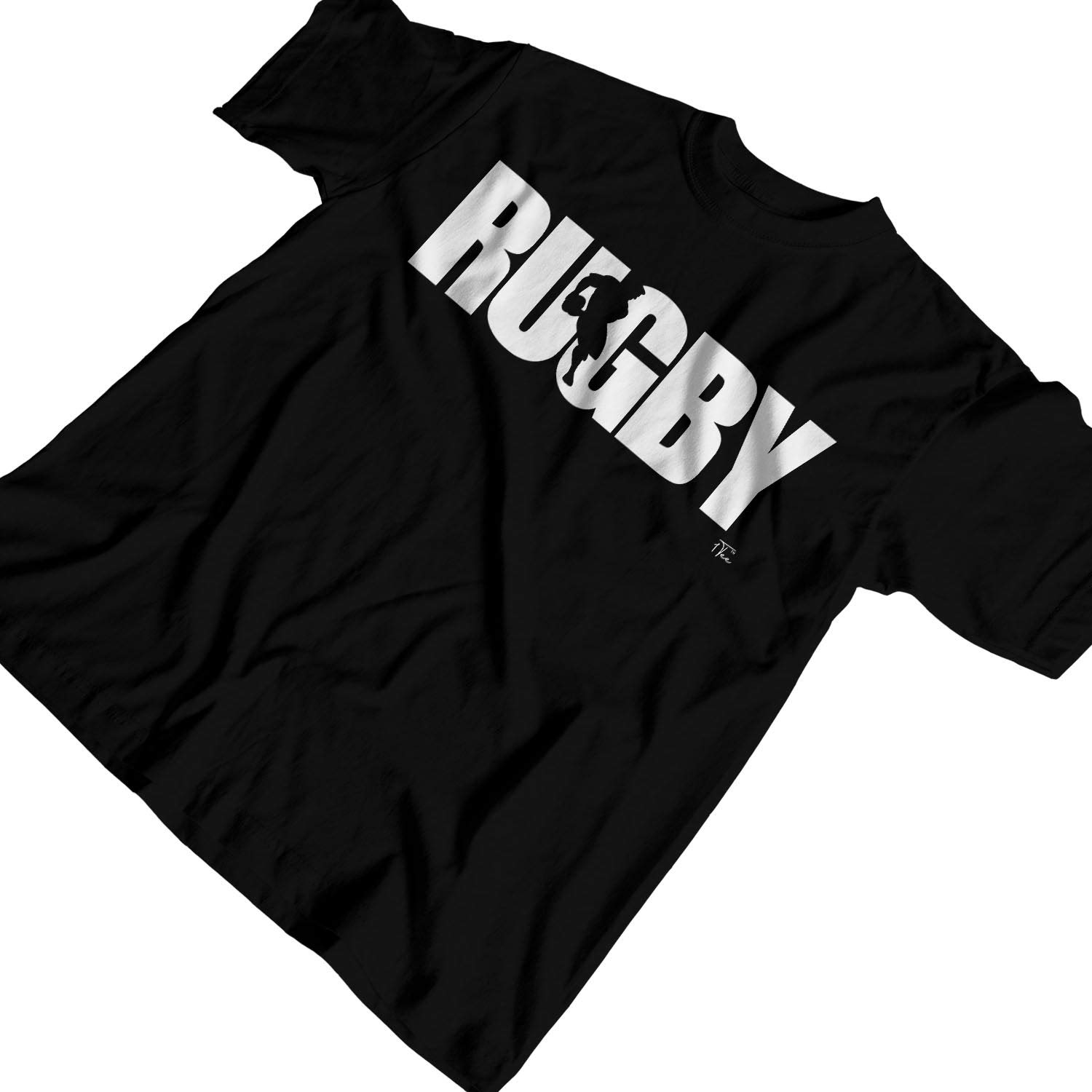 1Tee Mens Rugby Player Silhouette T-Shirt Black Medium - Image 3
