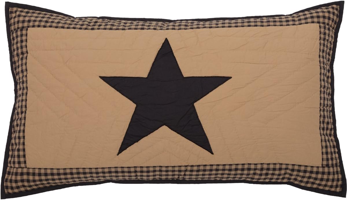 VHC Brands Check Star Cotton Primitive Bedding Hand Quilted Appliqued King Sham, Raven Black