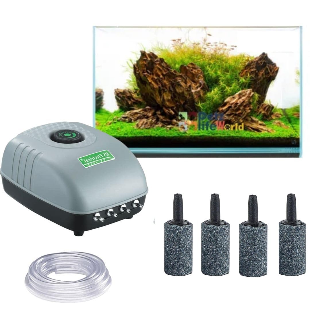 RS Electrical (RS-9902) Adjustable Type and Super Noiseless Aquarium Air Pump with Air Tube & Air Stone | Output :8L/Min | Power : 8W | Pressure : 0.015mpa (4 Air Outlets) (B0BRY77RP6) Amazon Price History, Amazon Price Tracker