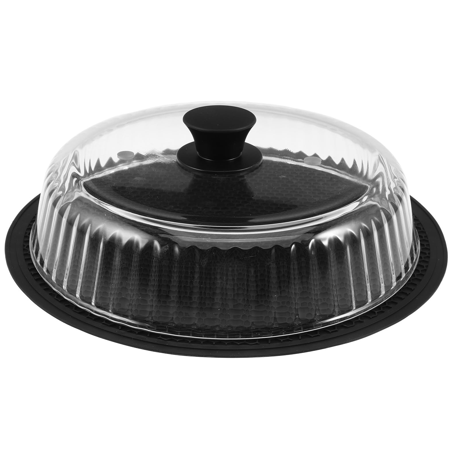Zerodeko Coperchio in vetro per microonde anti-schizzi, da 25 cm, in vetro borosilicato, con pomello in silicone e tappetino per piatti e stoviglie, cupola ventilata per un riscaldamento uniforme.