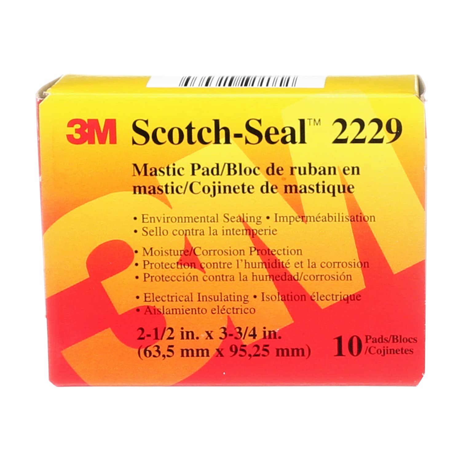 3M Scotch-Seal Mastic Tape Compound 2229, 2-1/2 in x 3-3/4 in, Black, Easy Release Liner, Used for Electrical Insulating, Padding and Sealing in Adverse Conditions, 10 Pads