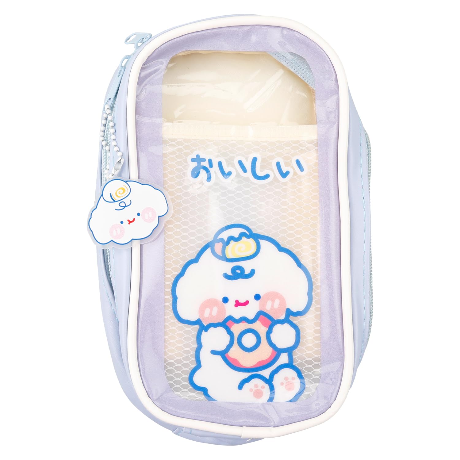 Tabanzhe 1Piece Kawaii Clear Large-Capacity Student Vertical Pencil Bag - Cute High Value Girls Pencil Case Stationery Bag, Zip Smooth, Cute and Creative Stationery Storage (Blue)