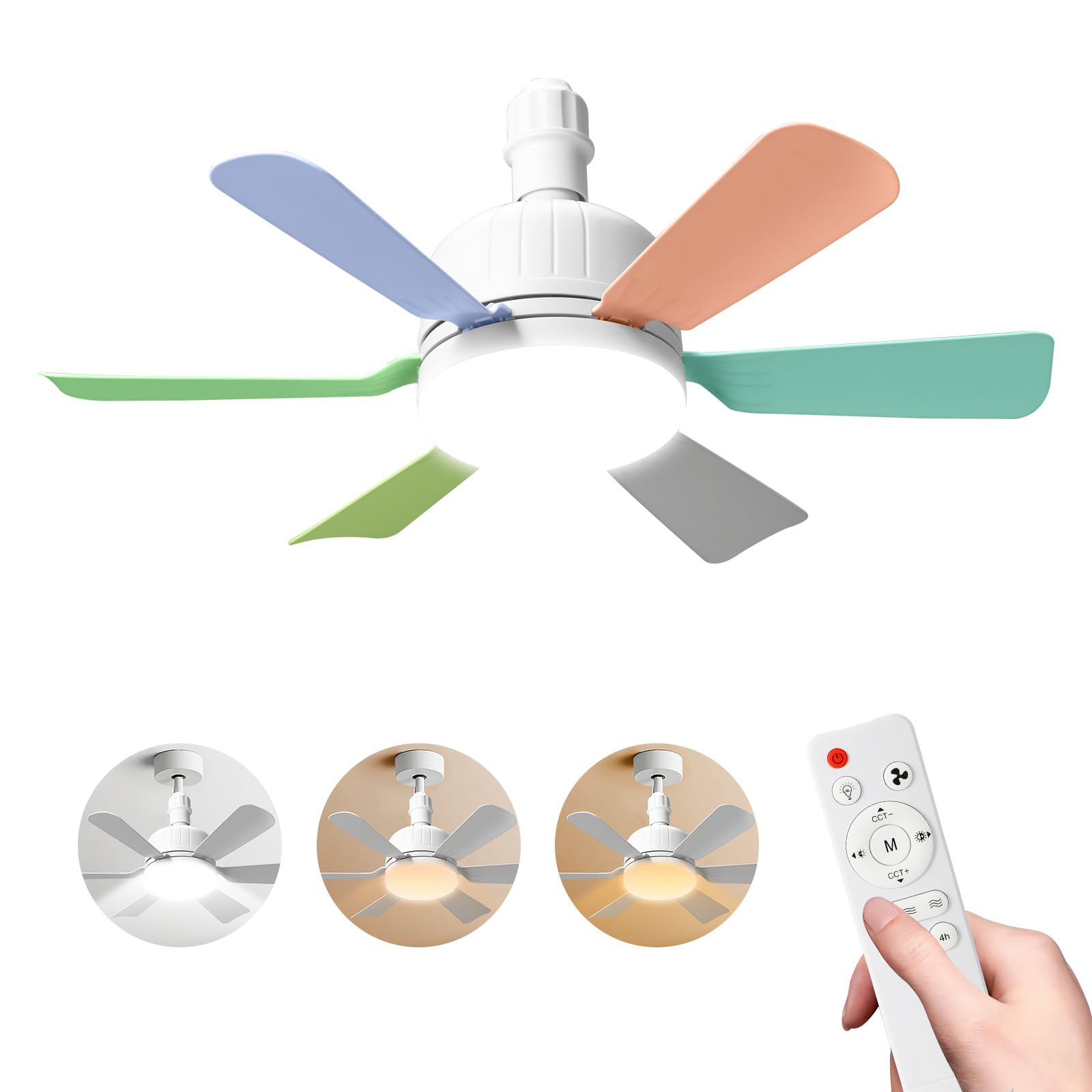 Ventilateur de plafond avec lumière led rgb, pales rétractables, 6 vitesses, moteur dc et télécommande innovagoods